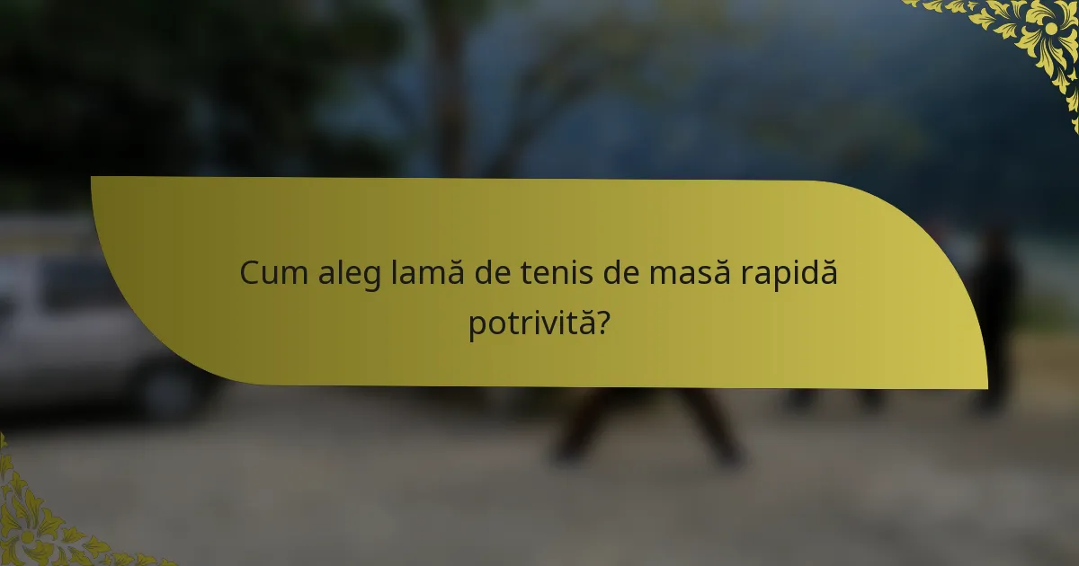Cum aleg lamă de tenis de masă rapidă potrivită?